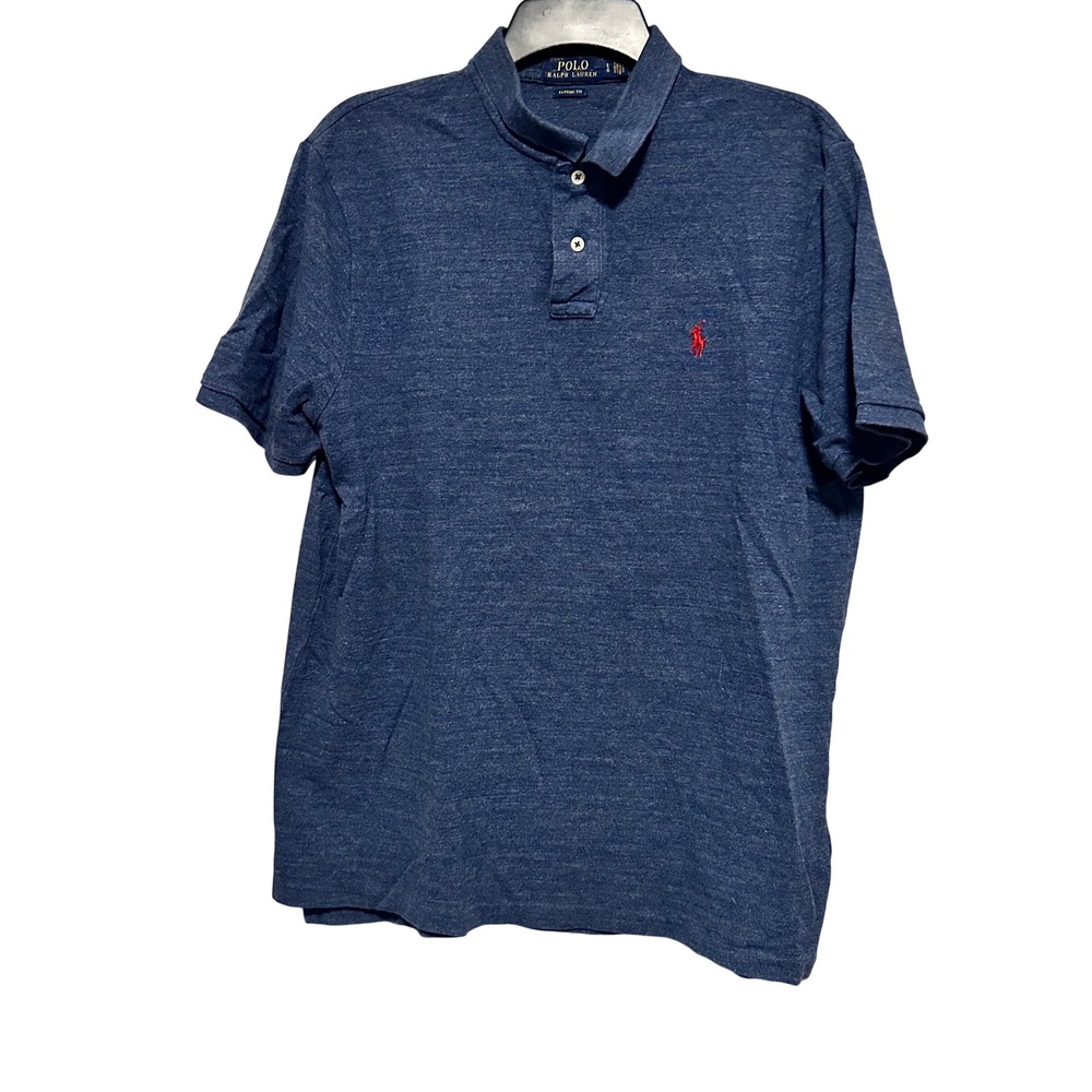 Polo Ralph Lauren Mens Blue Heathered Cotton Classic Fit Polo Shirt Large L